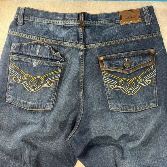 Vintage Y2K Koman Jeans Men's Sz 36x32 Baggy Wide Leg Dark Blue Grunge - Picture 4 of 9